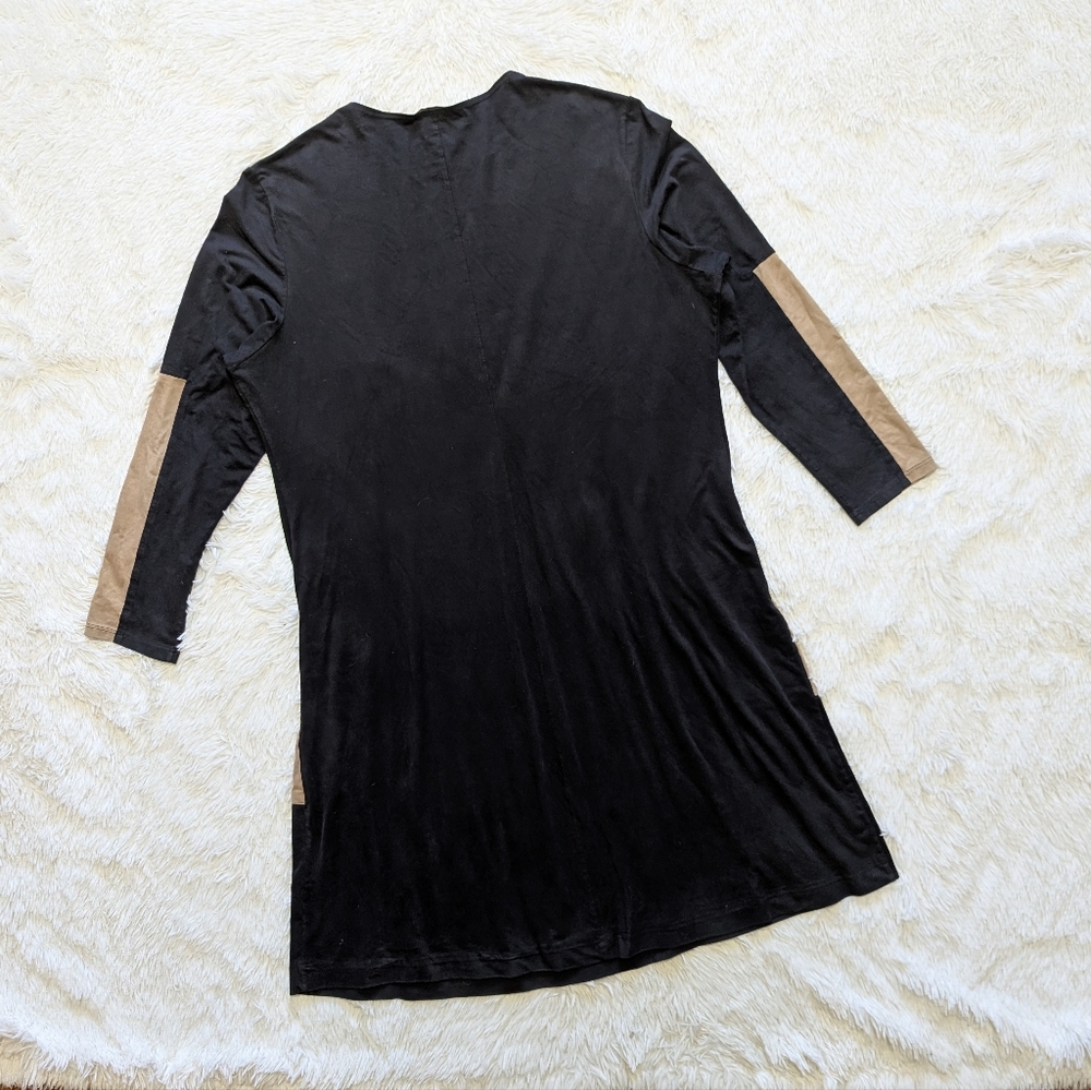 Y2K Vintage Suede Black & Tan Elbow Patch Front Pocket Colorblock Dress - Picture 4 of 9